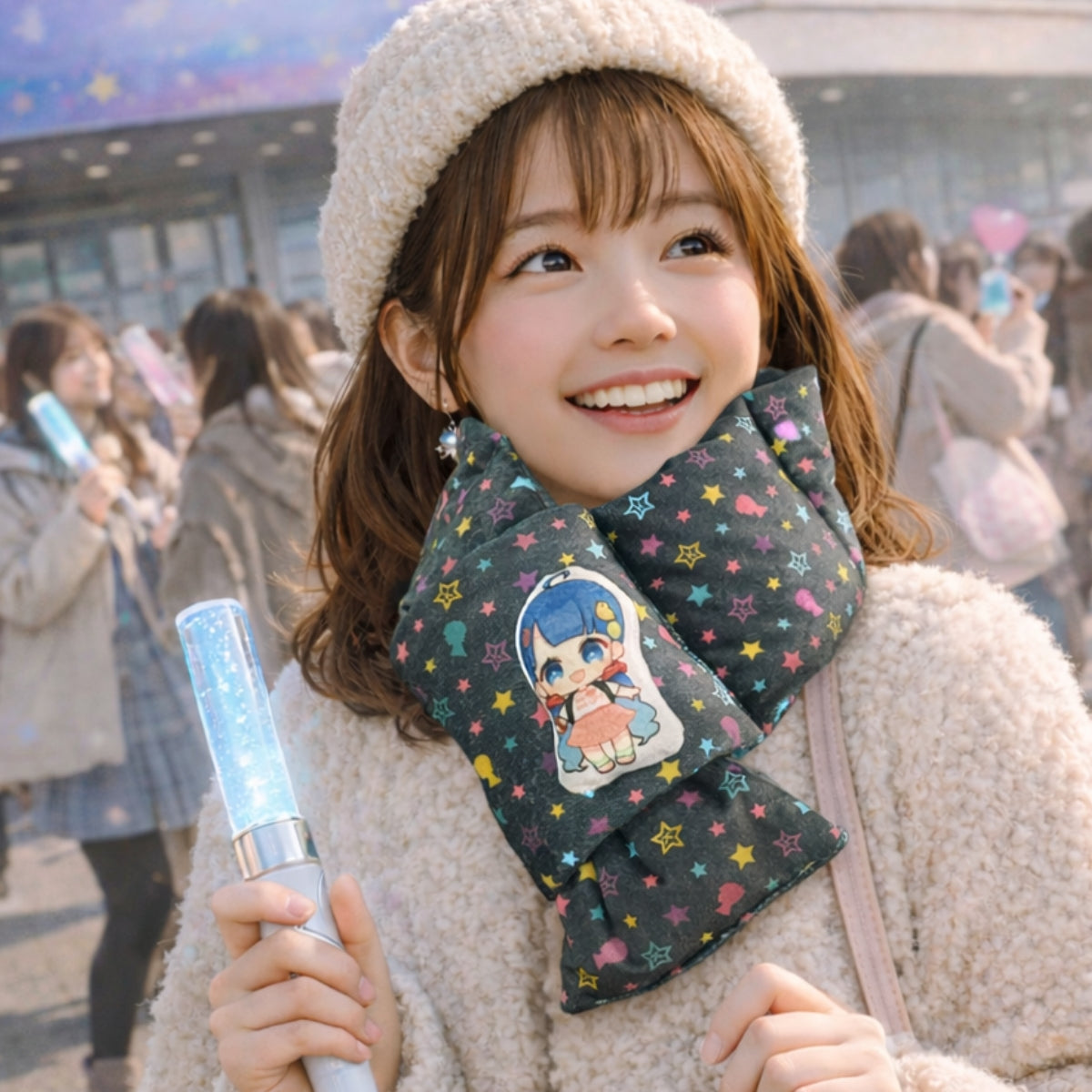 オリジナル両面ぬい風クッションSSサイズ+ダウンマフラーセット