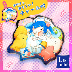 【デザインおそろいミニチャーム付】ダイカットオリジナル両面クッション L（48x48cm）+チャームセット