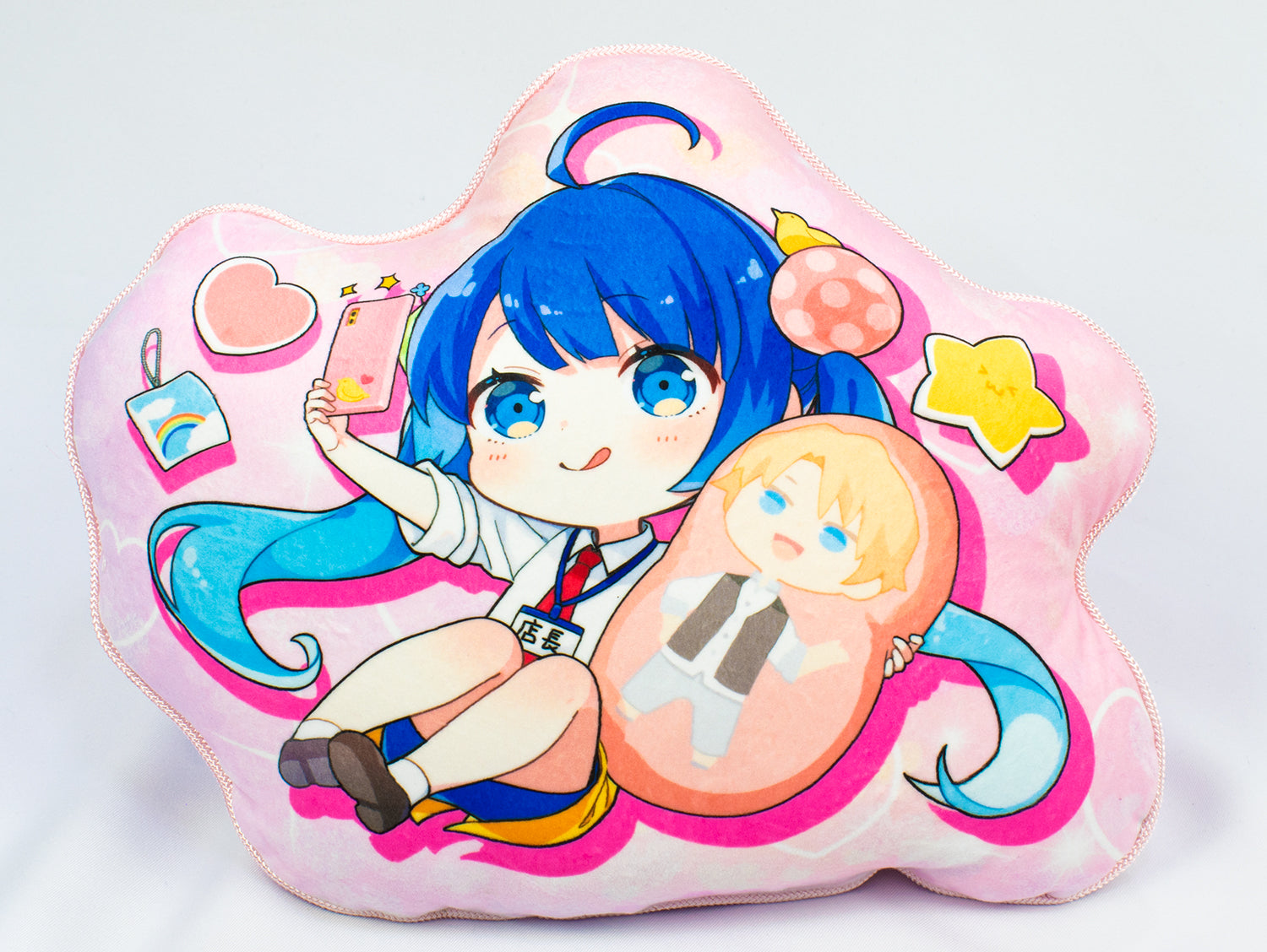 デザインおそろいミニチャーム付】ダイカットオリジナル両面クッション